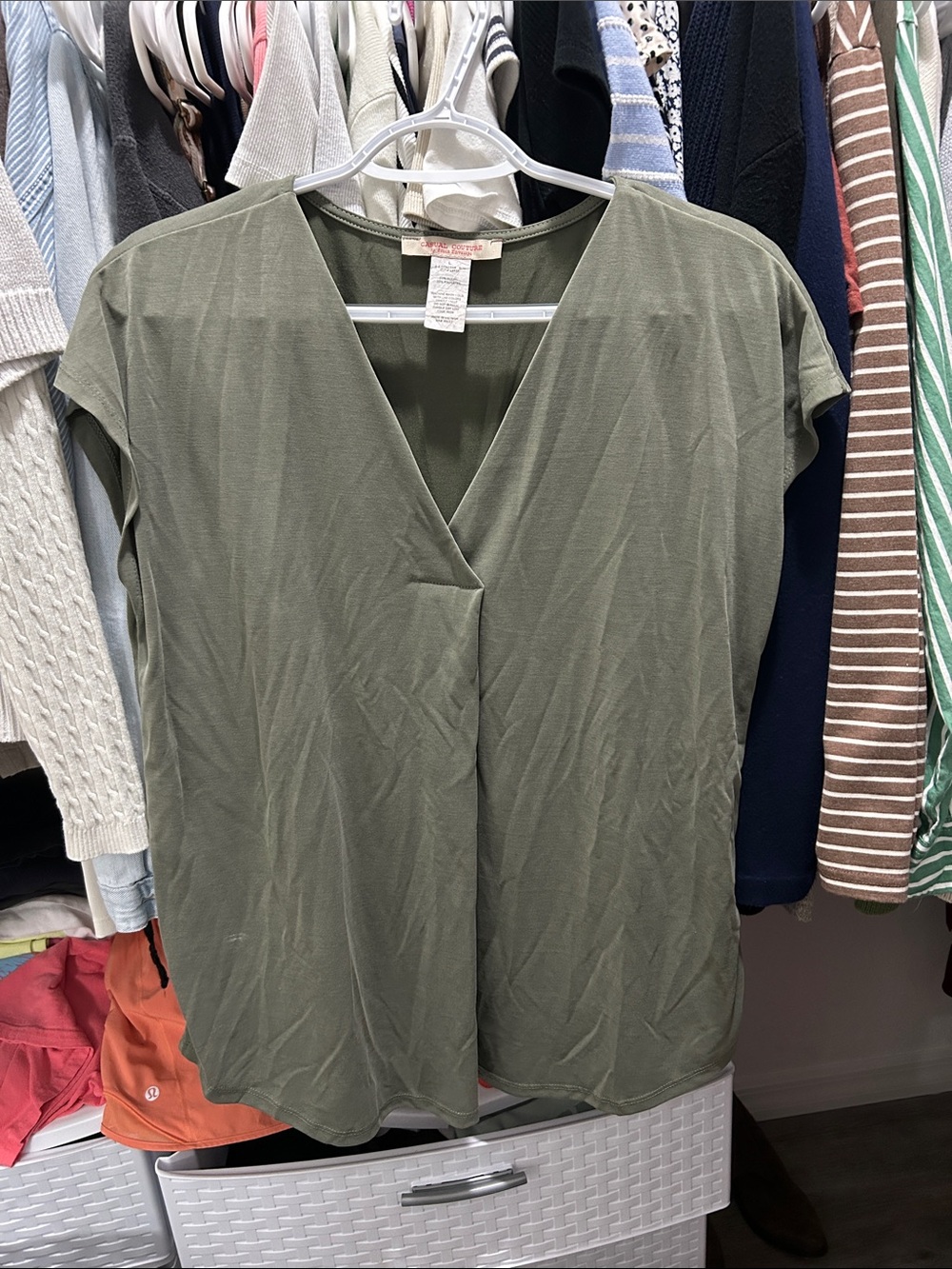 Olive Green Women’s V-Neck Short Sleeve Top